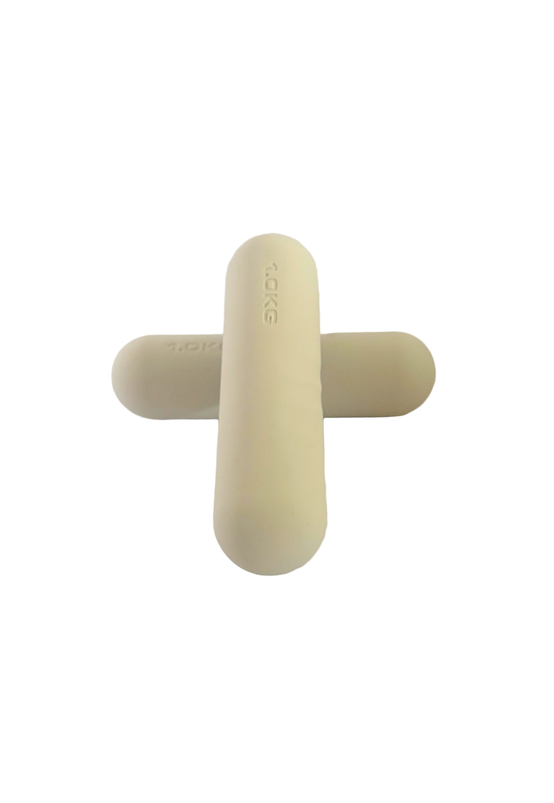 Two beige cylindrical objects with on a white background